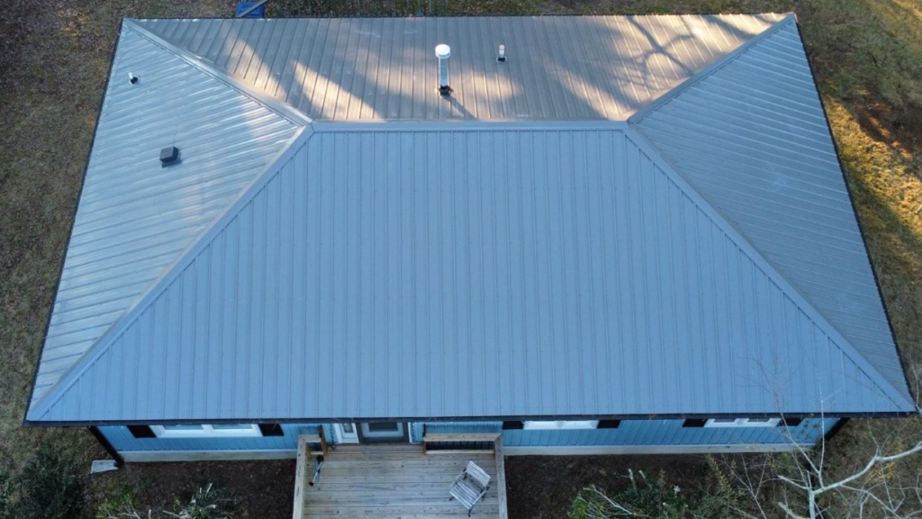 A metal roof installed on a property in Gallery Blue color by Gator Metal Roofing.